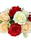 Yapay Çiçek Aranjmanı Gondol Vazoda Kırmızı Beyaz Tonlarında Güller 