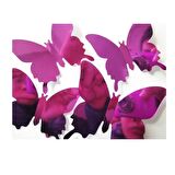 Ev Dekorasyon 3D PVC Kelebek 12 li Duvar Süsleme Menekşe Aynalı V5