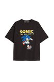 UNİSEX Bay Sonic Desenli Siyah Yazlık T-shirt