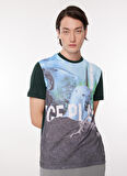 İce Play Bisiklet Yaka Düz Mavi - Yeşil Erkek T-Shirt 23IU1M0F01C6324_T-SHIRT JERSEY