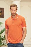 Erkek Slim Fit Düz Polo Yaka T-Shirt Turuncu