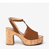 Nero Giardini  Kadın Sandalet E307671D NeroGiardini VELOUR TABACCO PU.MARSALA RICOPERTO 326-Tabacco