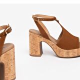 Nero Giardini  Kadın Sandalet E307671D NeroGiardini VELOUR TABACCO PU.MARSALA RICOPERTO 326-Tabacco