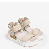 Nero Giardini  Kadın Sandalet E307841D NeroGiardini VERNICE 1039 NAPPA PANDORA SALVIA T.GIOVE BEIGE VELVET 711-Latte