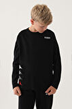 Kappa Siyah Bisiklet Yaka Kappa Logo Baskılı  Erkek Çocuk Sweatshirt