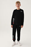 Kappa Siyah Bisiklet Yaka Kappa Logo Baskılı  Erkek Çocuk Sweatshirt