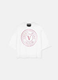 Versace Jeans Couture Yuvarlak Yaka Baskılı Beyaz Kadın T-Shirt 76HAHG05