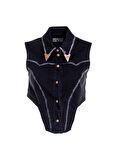 Versace Jeans Couture Gömlek Yaka Düz Siyah Kadın Bluz 76HAM257
