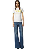 Versace Jeans Couture Yuvarlak Yaka Baskılı Beyaz Kadın T-Shirt 76HAHC00