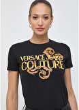 Versace Jeans Couture Yuvarlak Yaka Baskılı Siyah Kadın T-Shirt 76HAHG00