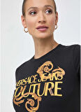 Versace Jeans Couture Yuvarlak Yaka Baskılı Siyah Kadın T-Shirt 76HAHG00