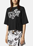 Versace Jeans Couture Yuvarlak Yaka Baskılı Siyah Kadın T-Shirt 76HAHG01