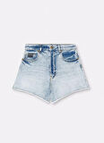 Versace Jeans Couture Yüksek Bel Standart Mavi Kadın Denim Şort 76HAD541