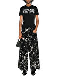 Versace Jeans Couture Yuvarlak Yaka Baskılı Siyah Kadın T-Shirt 77HAHE09