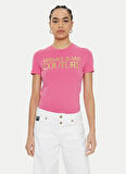 Versace Jeans Couture Yuvarlak Yaka Baskılı Pembe Kadın T-Shirt 78HAHT01