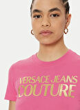 Versace Jeans Couture Yuvarlak Yaka Baskılı Pembe Kadın T-Shirt 78HAHT01
