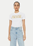 Versace Jeans Couture Yuvarlak Yaka Baskılı Beyaz Kadın T-Shirt 78HAHT01