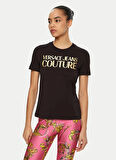 Versace Jeans Couture Yuvarlak Yaka Baskılı Siyah Kadın T-Shirt 78HAHT01