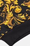 Kadın Crop Fit Barok Desenli Kapüşonlu Sweatshirt - Siyah/Gold | XS