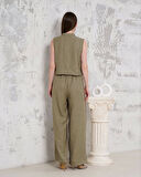 Broşlu yelek pantolon takım haki s255821