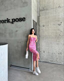 Kaşkorse Desenli askılı elbise