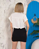 Sıfır kollu bağlamalı crop gömlek beyaz s255359