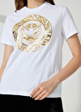 Just Cavalli Bisiklet Yaka Baskılı Beyaz Kadın T-Shirt 74PBHF03