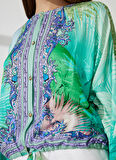 Just Cavalli Bisiklet Yaka Desenli Mint Kadın Bluz 74PBL234