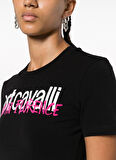 Just Cavalli Bisiklet Yaka Baskılı Siyah Kadın T-Shirt 75PAHG04