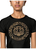 Just Cavalli Yuvarlak Yaka Baskılı Beyaz Kadın T-Shirt 76PAHE08