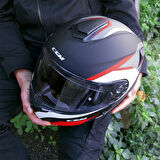 CGM 568G BER DRESDA ÇENE AÇILIR MOTOSİKLET KASKI KIRMIZI-SİYAH / S