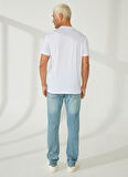 Bisiklet Yaka Baskılı Beyaz Erkek T-Shirt 3RZTJA 1100-WHITE