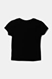 Kız Çocuk Siyah Simli Logo Baskılı T-Shirt