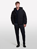 Çıkarılabilir Kapüşonlu Cepli Gizli Fermuarlı Şişme Mont Erkek Siyah Mont - 324A2WYCSN03M