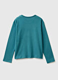 Benetton Payetli Su Yeşili Kız Çocuk T-Shirt 3ATNC10RG