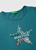 Benetton Payetli Su Yeşili Kız Çocuk T-Shirt 3ATNC10RG