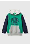 Erkek Çocuk Yeşil Mix Önü Logo Baskılı Ribanalı Kapüşonlu Sweatshirt