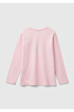 Kız Çocuk Açık Pembe Önü Parıltılı Logo Baskılı Regular Fit Uzun Kollu T-Shirt