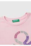 Kız Çocuk Açık Pembe Önü Parıltılı Logo Baskılı Regular Fit Uzun Kollu T-Shirt