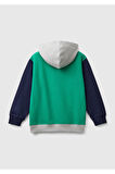 Erkek Çocuk Yeşil Mix Önü Logo Baskılı Ribanalı Kapüşonlu Sweatshirt