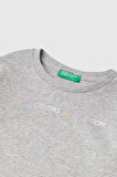 Kız Çocuk Logo Baskılı Uzun Kollu T-Shirt - Gri Melanj | 3-4