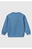 Erkek Çocuk Havacı Mavi Benetton Logo Baskılı Bisiklet Yaka Sweatshirt