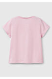 Kız Çocuk Pembe Simli Benetton Logo Baskılı T-Shirt