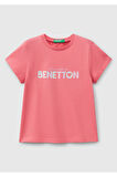 Kız Çocuk Fuşya Simli Benetton Logo Baskılı T-Shirt