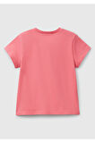 Kız Çocuk Fuşya Simli Benetton Logo Baskılı T-Shirt
