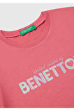 Kız Çocuk Fuşya Simli Benetton Logo Baskılı T-Shirt
