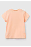 Kız Çocuk Yavruağzı Simli Benetton Logo Baskılı T-Shirt