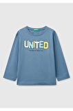 Erkek Çocuk Havacı Mavi Benetton Logo Baskılı Uzun Kollu T-Shirt