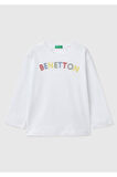 Erkek Çocuk Beyaz Benetton Logo Baskılı Uzun Kollu T-Shirt