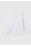 Erkek Çocuk Beyaz Benetton Logo Baskılı Uzun Kollu T-Shirt